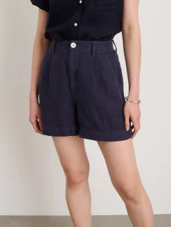 Pleated Pull On Shorts In Linen